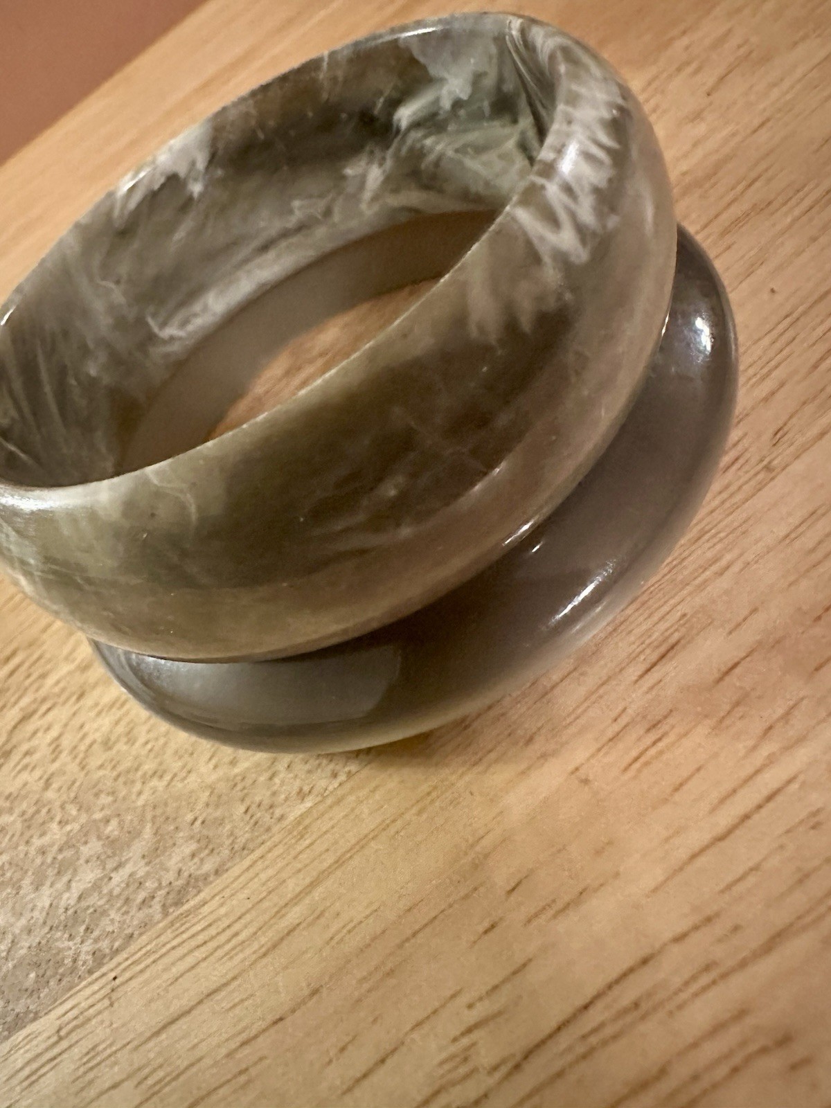 Vintage Two Lucite Bangle Bracelets. One Wide Chunky. One Moon Glow.