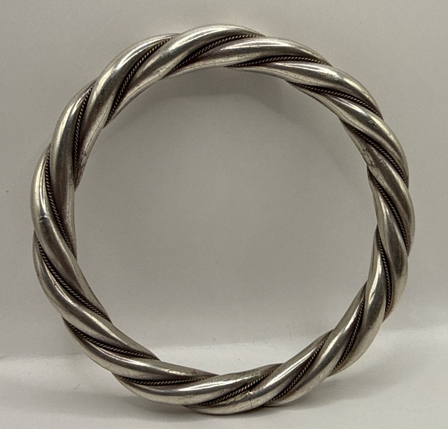 900 Silver Chucky Heavy Twisted Mexico Taxco Bracelet Bangle (63.7gr)