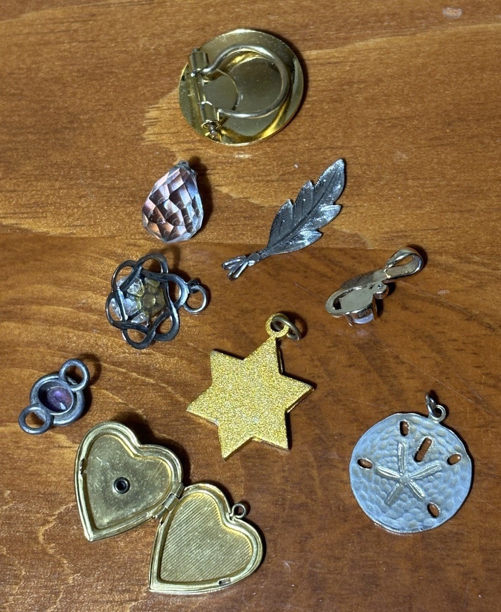 Vintage Mixed Pendant Charm Locket Lot 9 Pc Heart Locket Sand Dollar Star