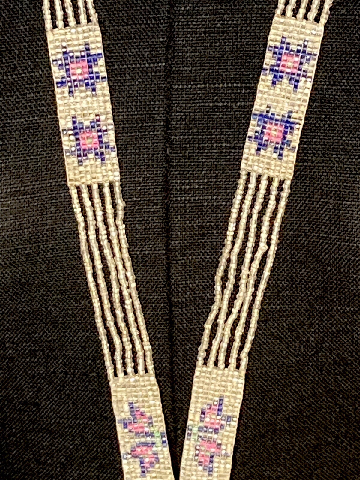 1920s Flapper Deco Sautoir Necklace, Very Good Antique Condition, Ecru/Blue/Pink