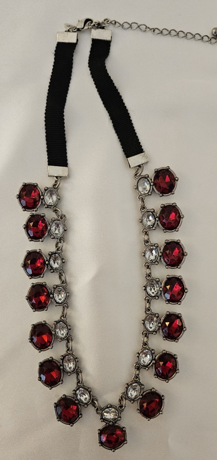 Red Ruby Rhinestone / Silver tone Necklace