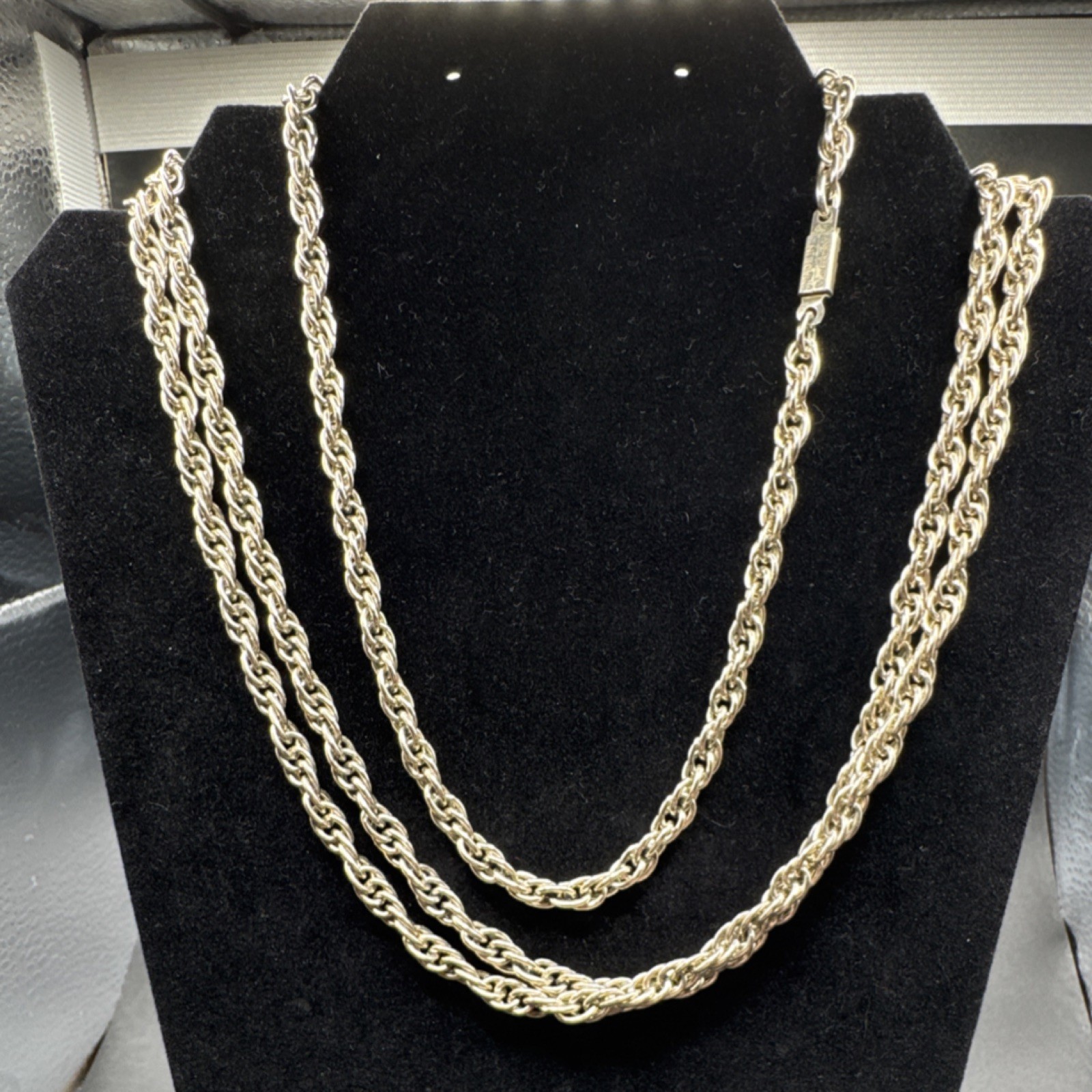 Vintage Rope Chain Necklace long Gold Tone Barrel Clasp West Germany No Stone