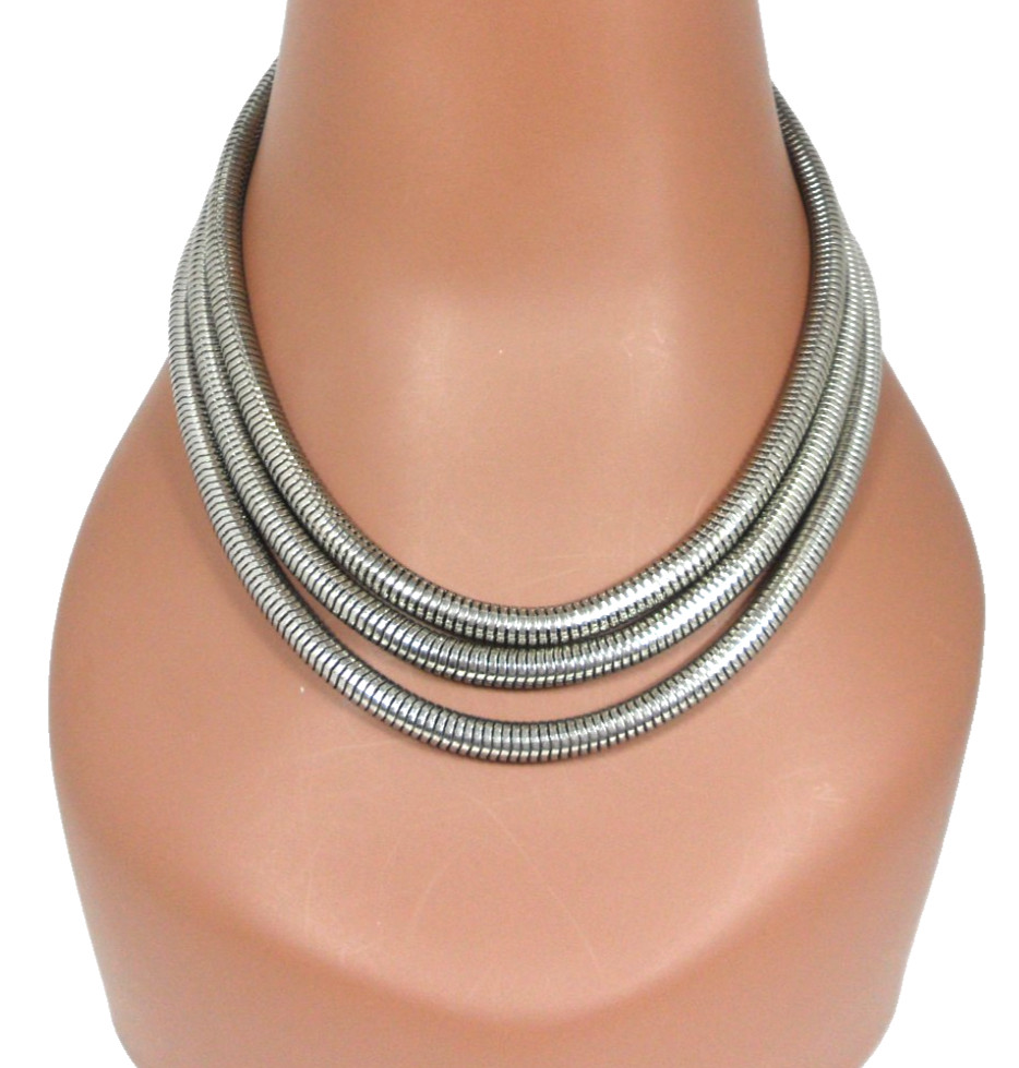 Brazilian Snake Chain Collar Necklace 3 Strand Layered Slinky Vintage Modern