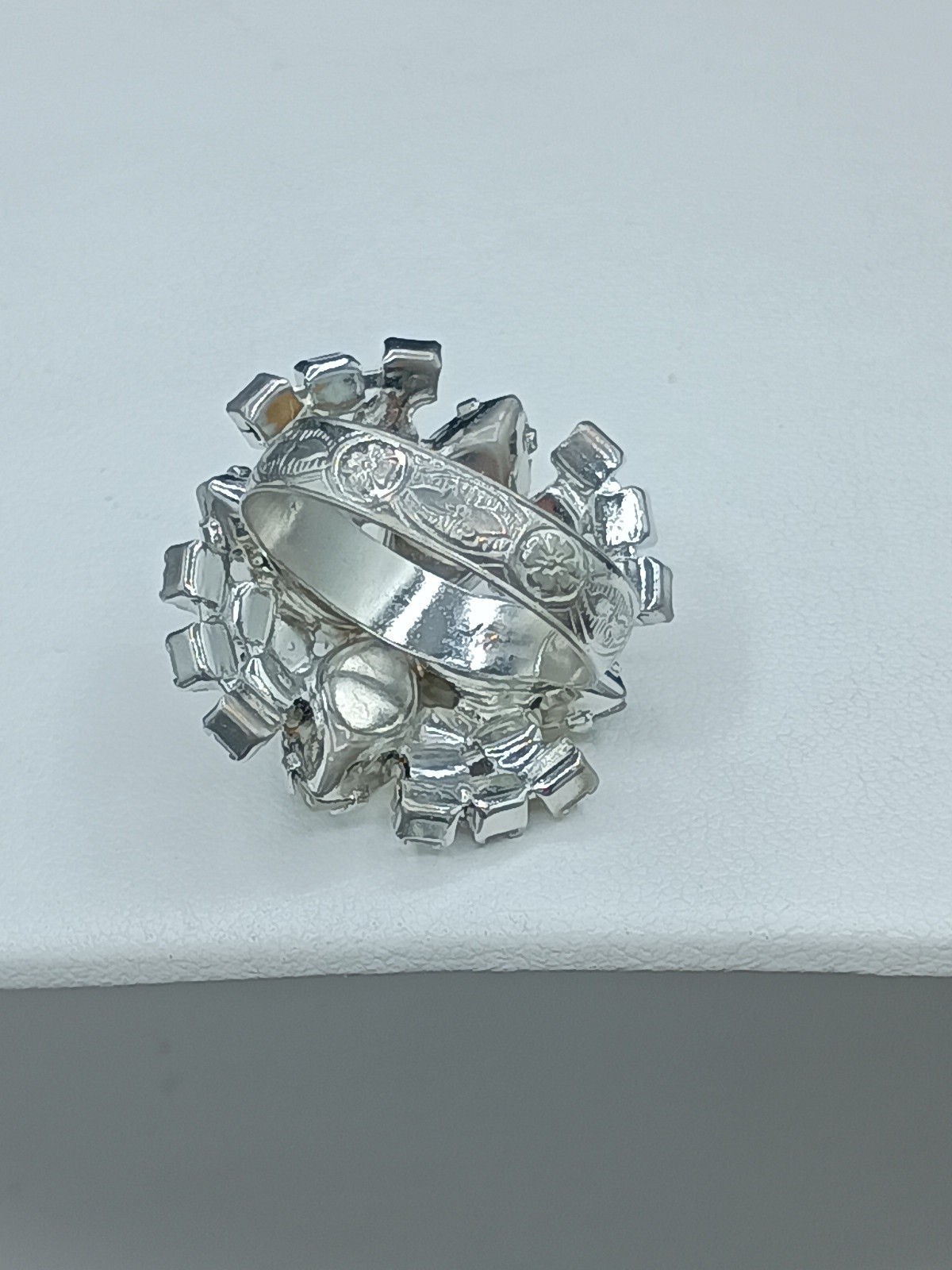 Vintage Rhinestone Cross Ring Adjustable Chunky Statement Clear Sparkle Glam