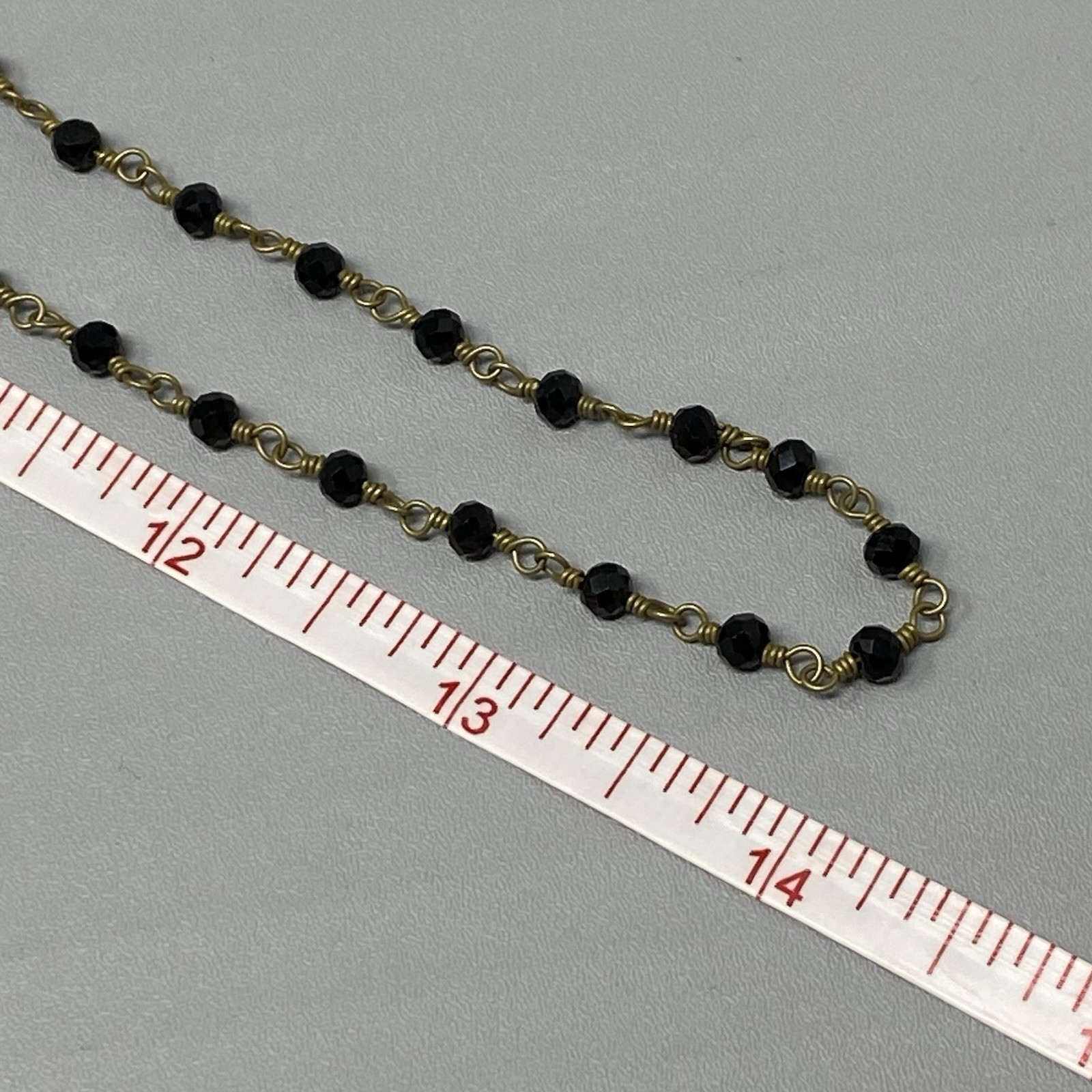 Designer Glass Bead Necklace R&R Coin Charm Chain Links Black Facet Retro 28″