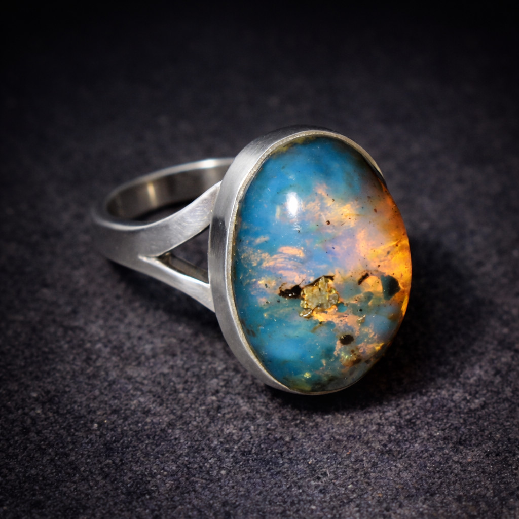 Excellent Natural Clear Sky Blue Amber 925 Sterling Silver Ring #6.5 free resize