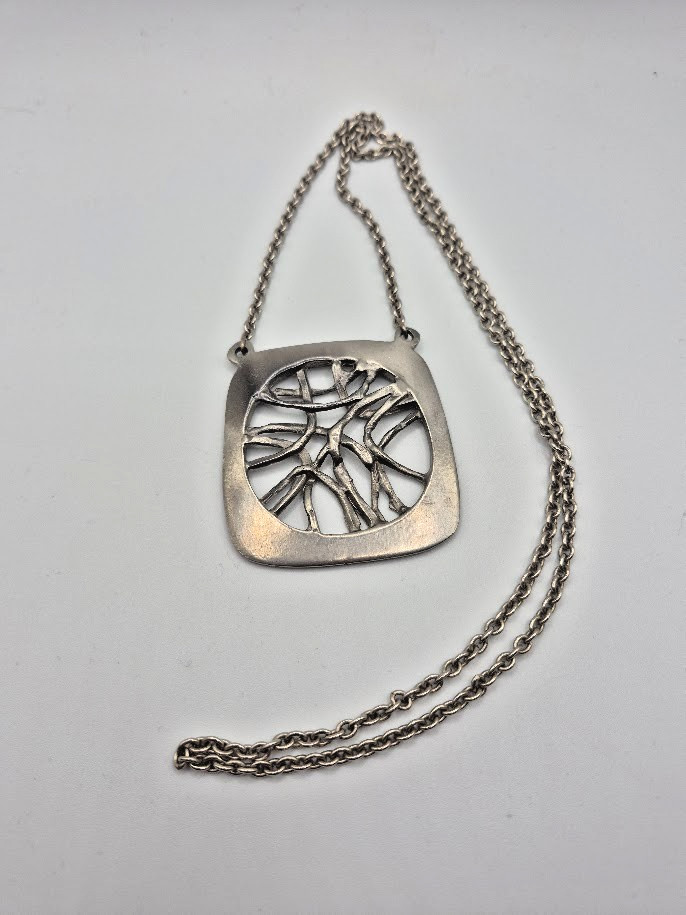 Vintage 1970’s Scandinavian Modernist Pewter Pendant Necklace Nordic Unisex/GOOD