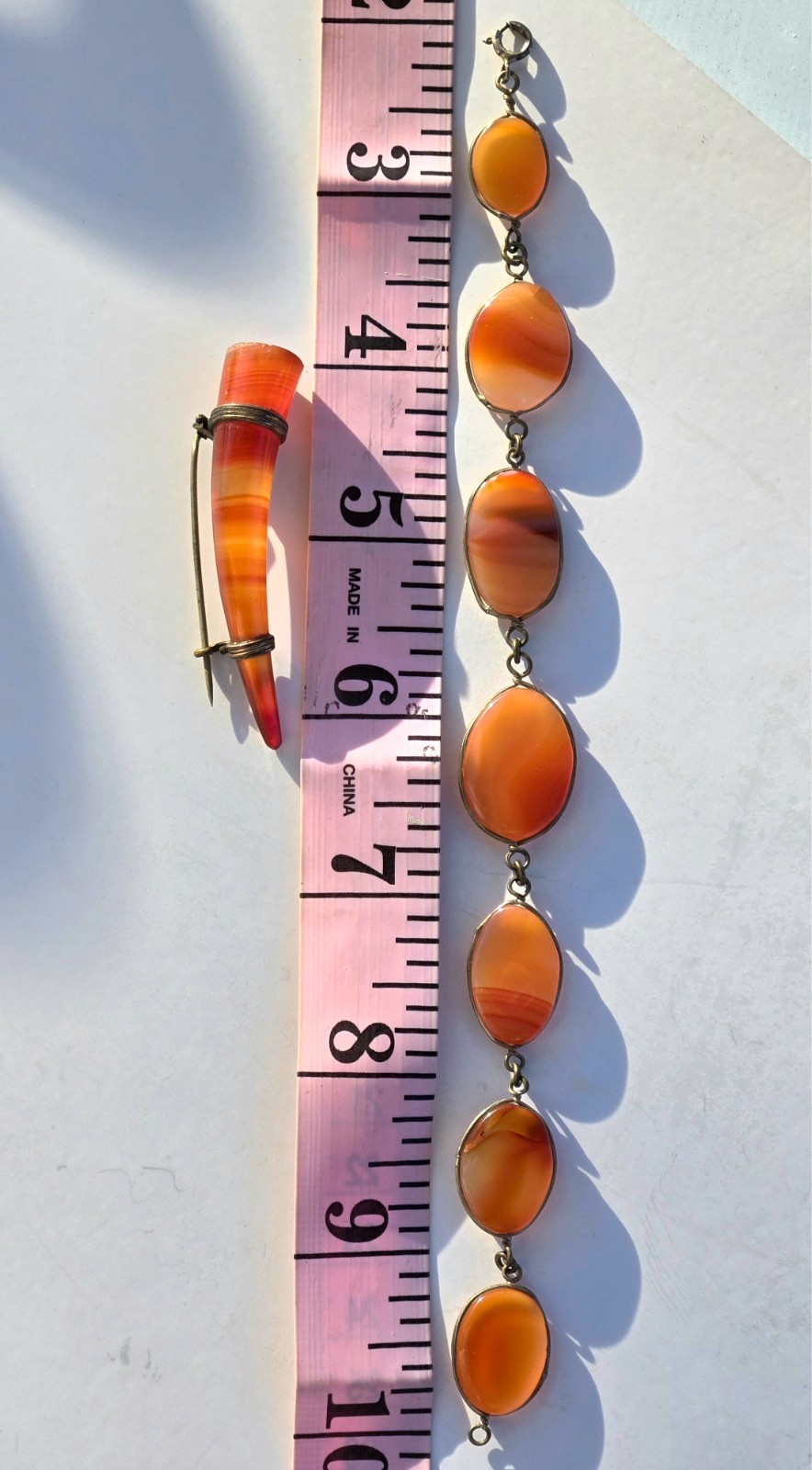 Antique Carnelian Agate Brooch Vintage Link Bracelet Lot 2 Beautiful Pieces