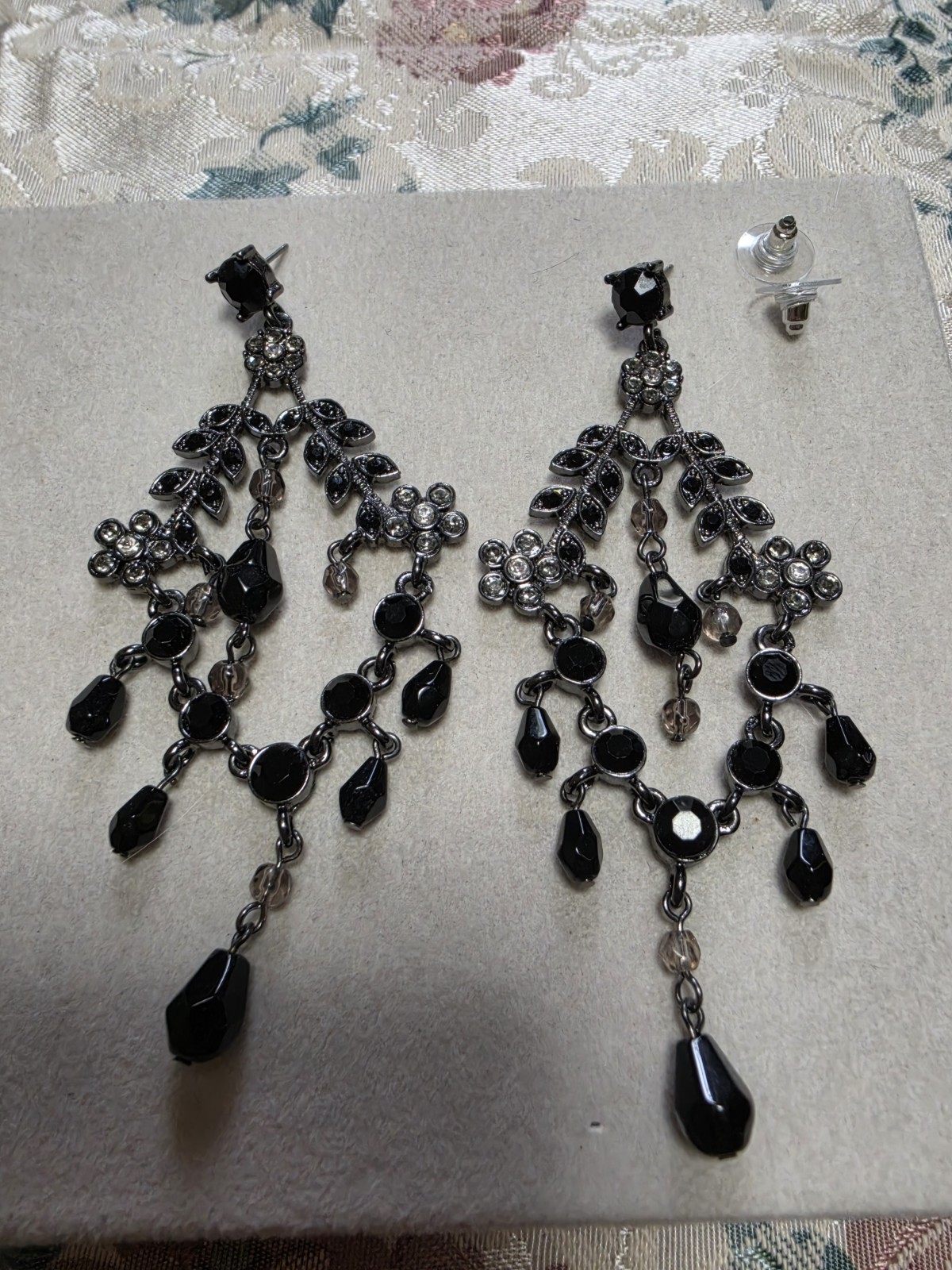 Lot Of Three Vintage Black Crystal Dangle Earrings For Pierced Ears Very Trendy