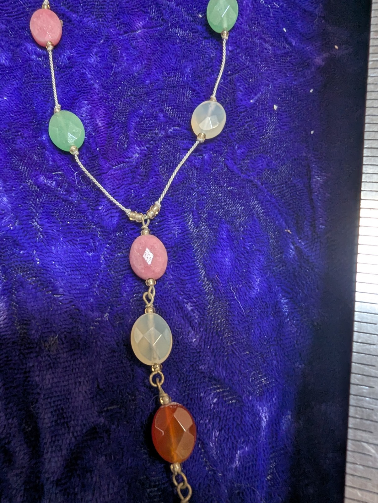 Sterling Silver With Small Faceted Stones And A Vtg Acrylic Oval Beads Necklace