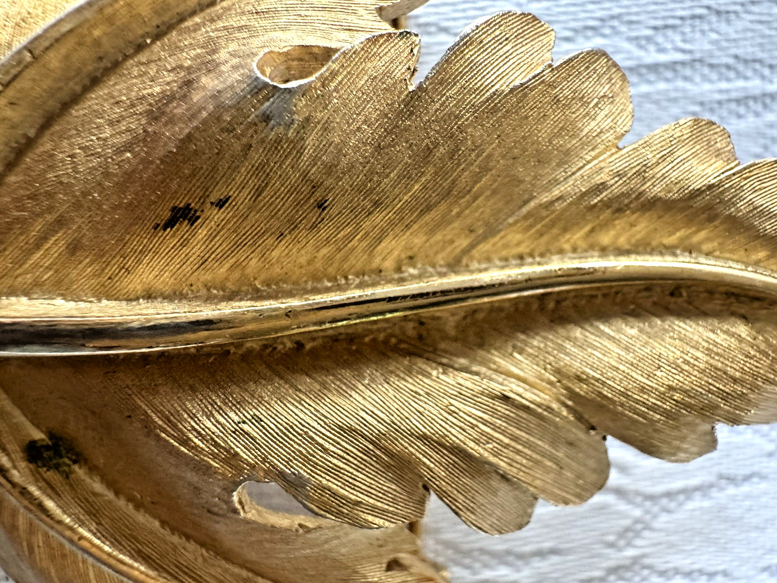 Vintage Gold Tone Leaf Brooch Signed Trifari Textured Mid Century Costume Jewel