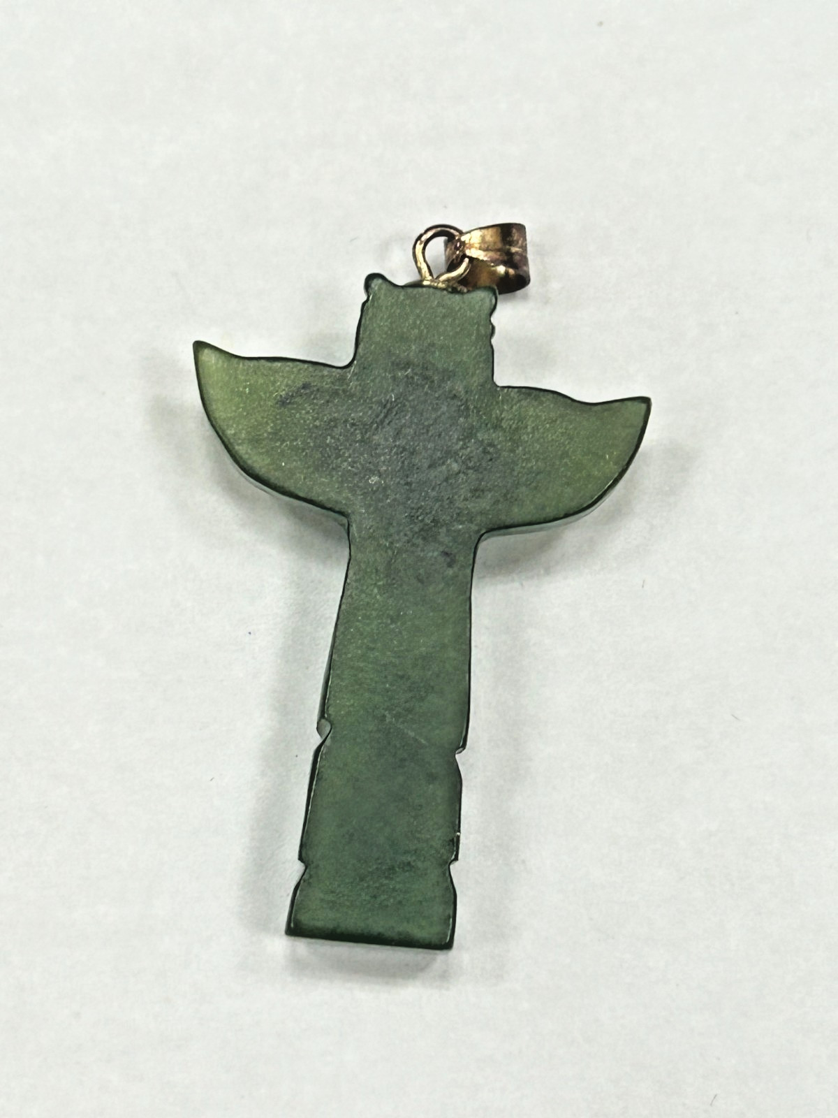 Vintage Hand Carved Jade Totem Pole Pendant Sterling Silver Bail