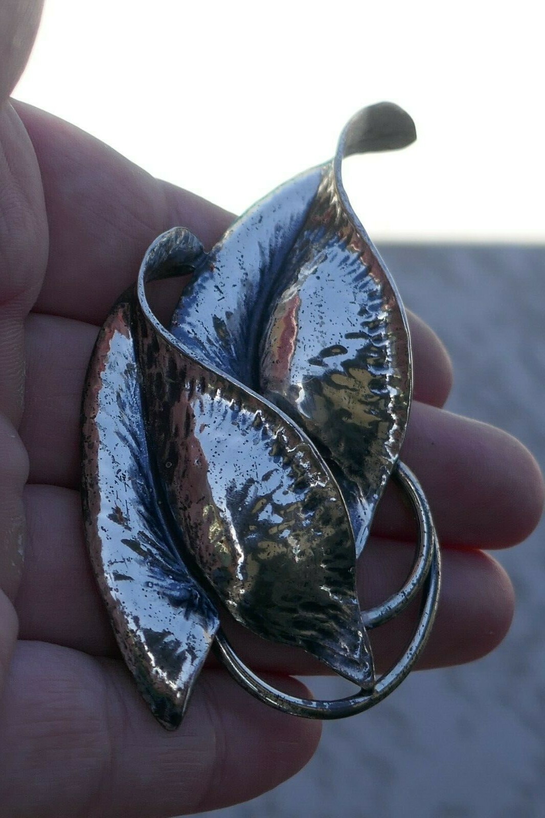 Vintage Deco Designer Sterling Double Leaf Designed Pin / Brooch – 22.8 Grams