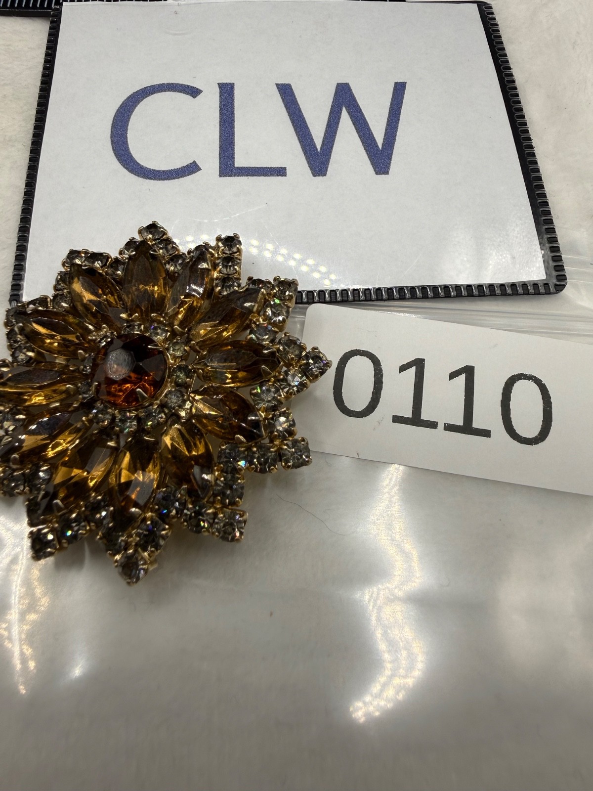 Vintage Rhinestone Brooch Orange Gold Tone Browns Lots of Sparkle