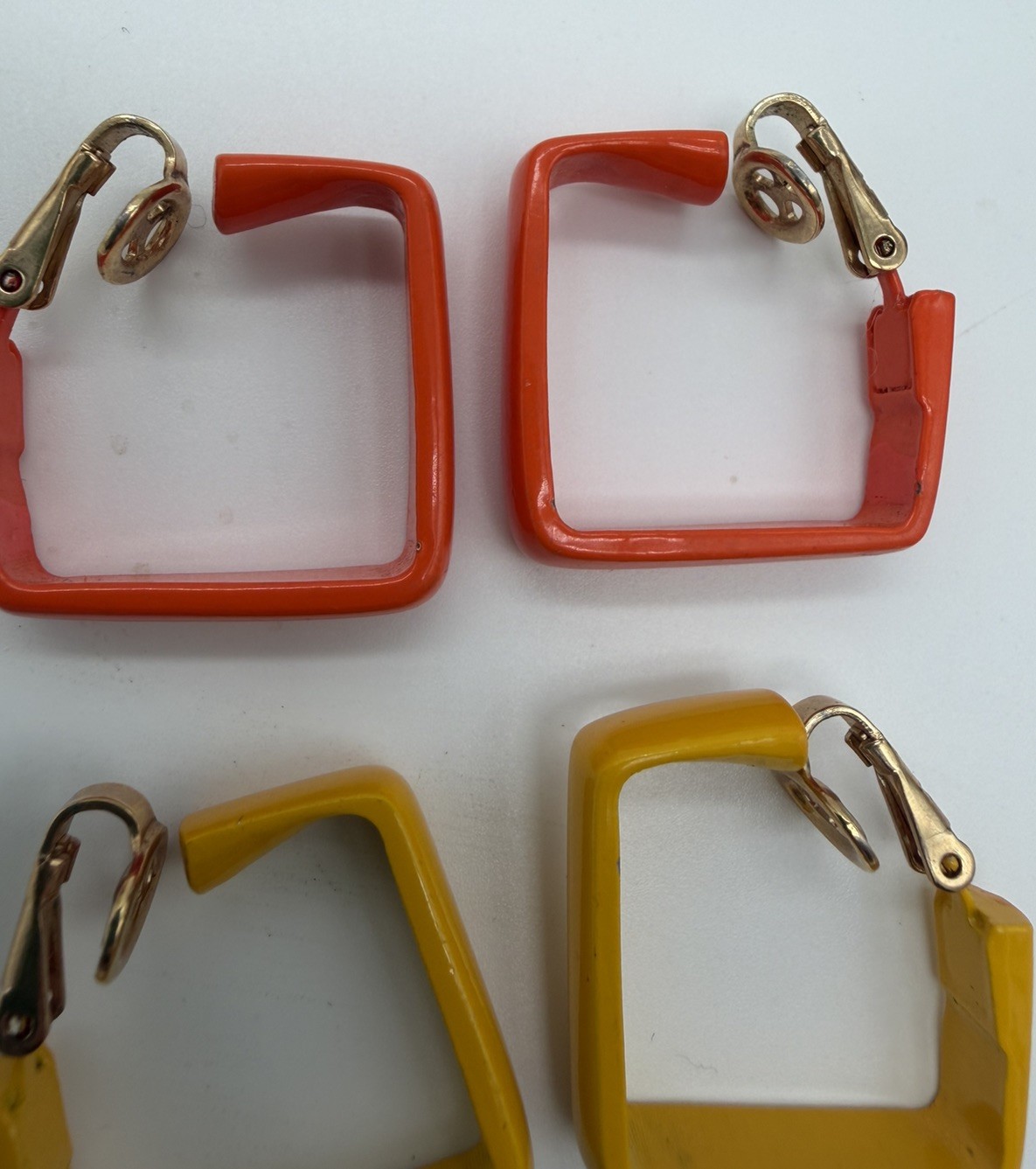 Vintage Crown Trifari Enamel Square Hoop Clip On Earrings Lot Multi Color 1960s