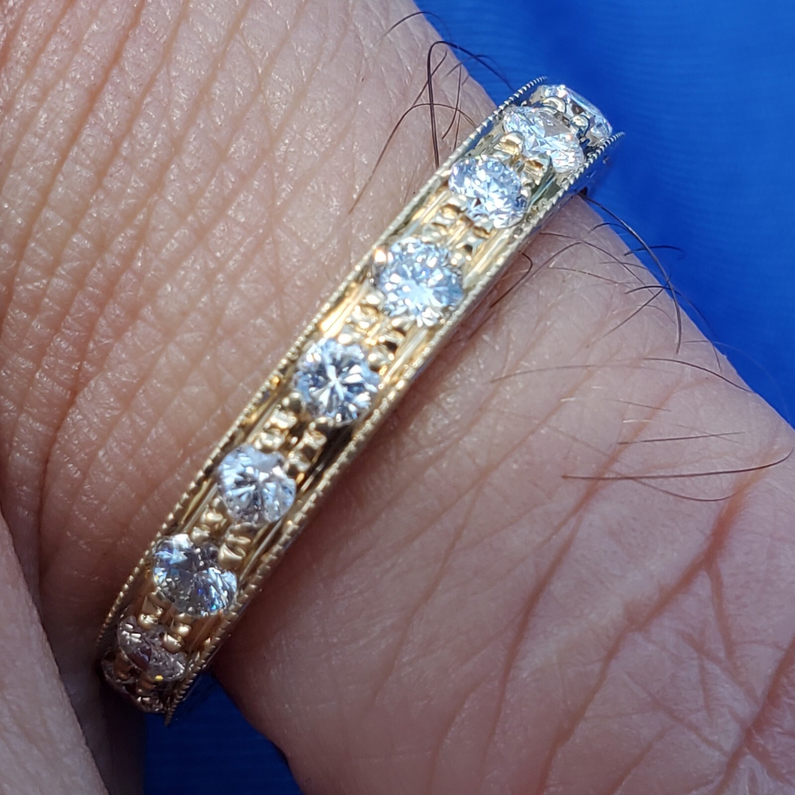 ORIGINAL EARTH MINED DIAMOND Deco Wedding Band SOLID 14K GOLD Eternity Ring 9.5