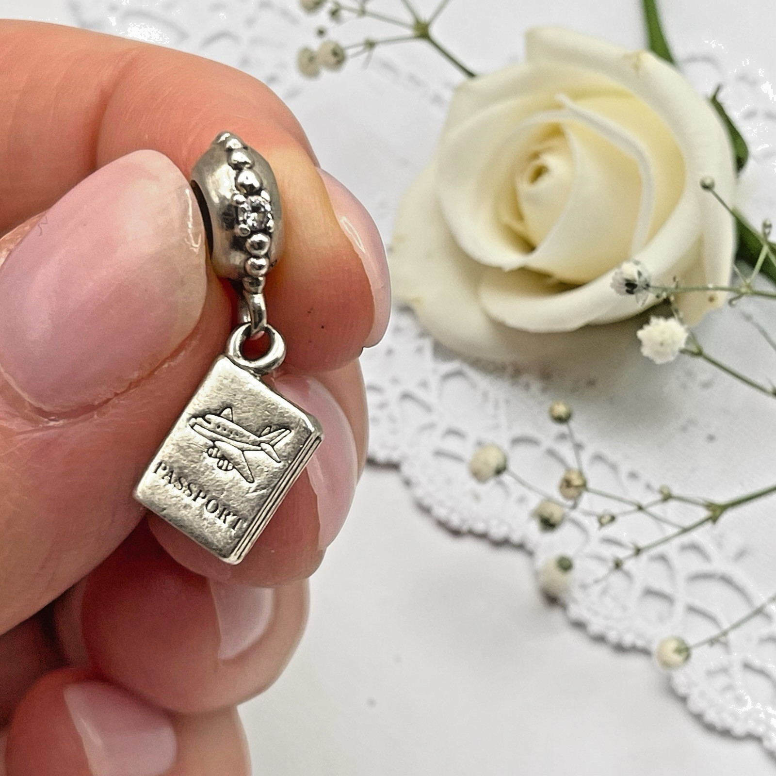Pandora Sterling Adventure Awaits Airplane Passport Dangle Travel Charm 791147CZ
