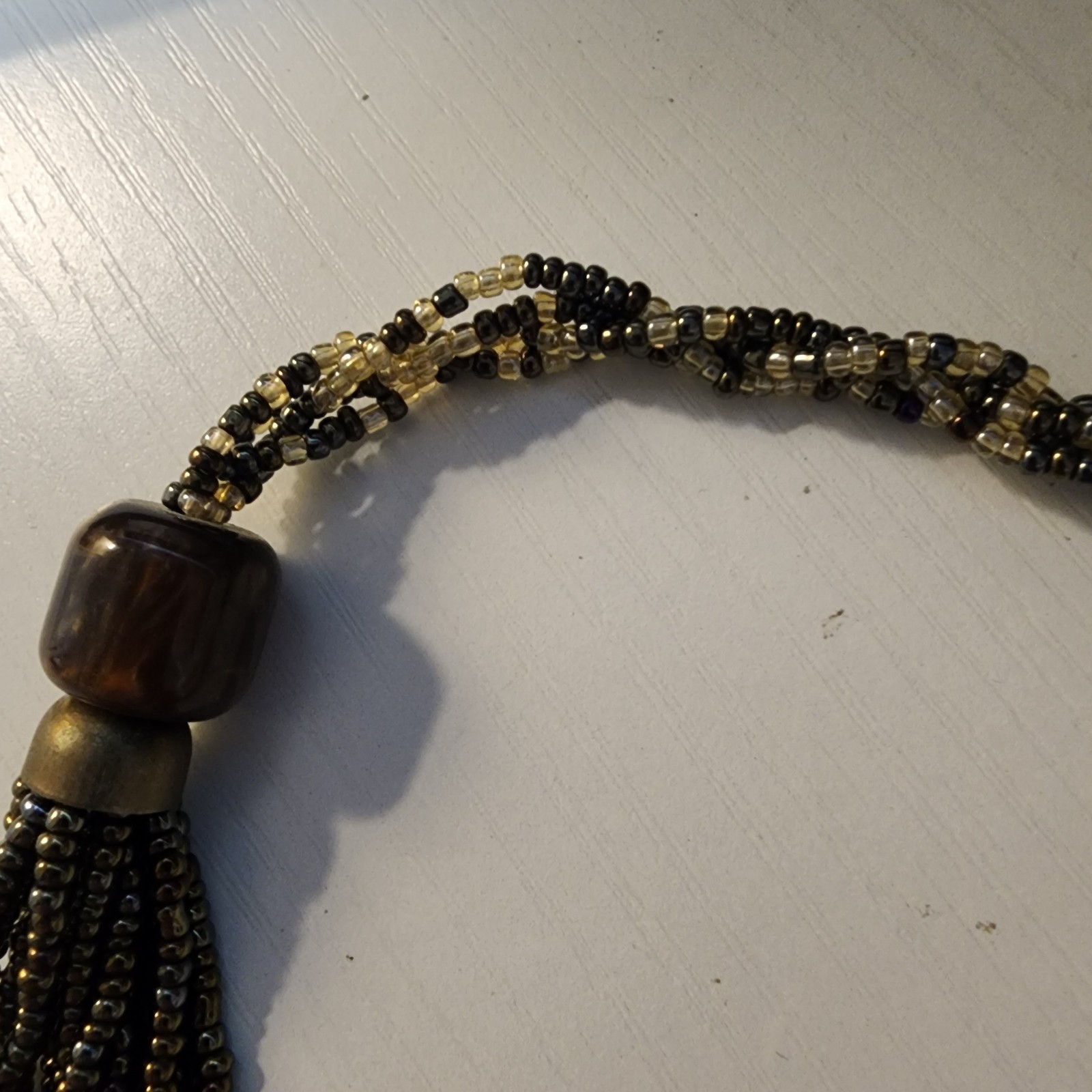 Black White Beaded Layered Vintage Necklace Estate Costume Jewelry Small Beads