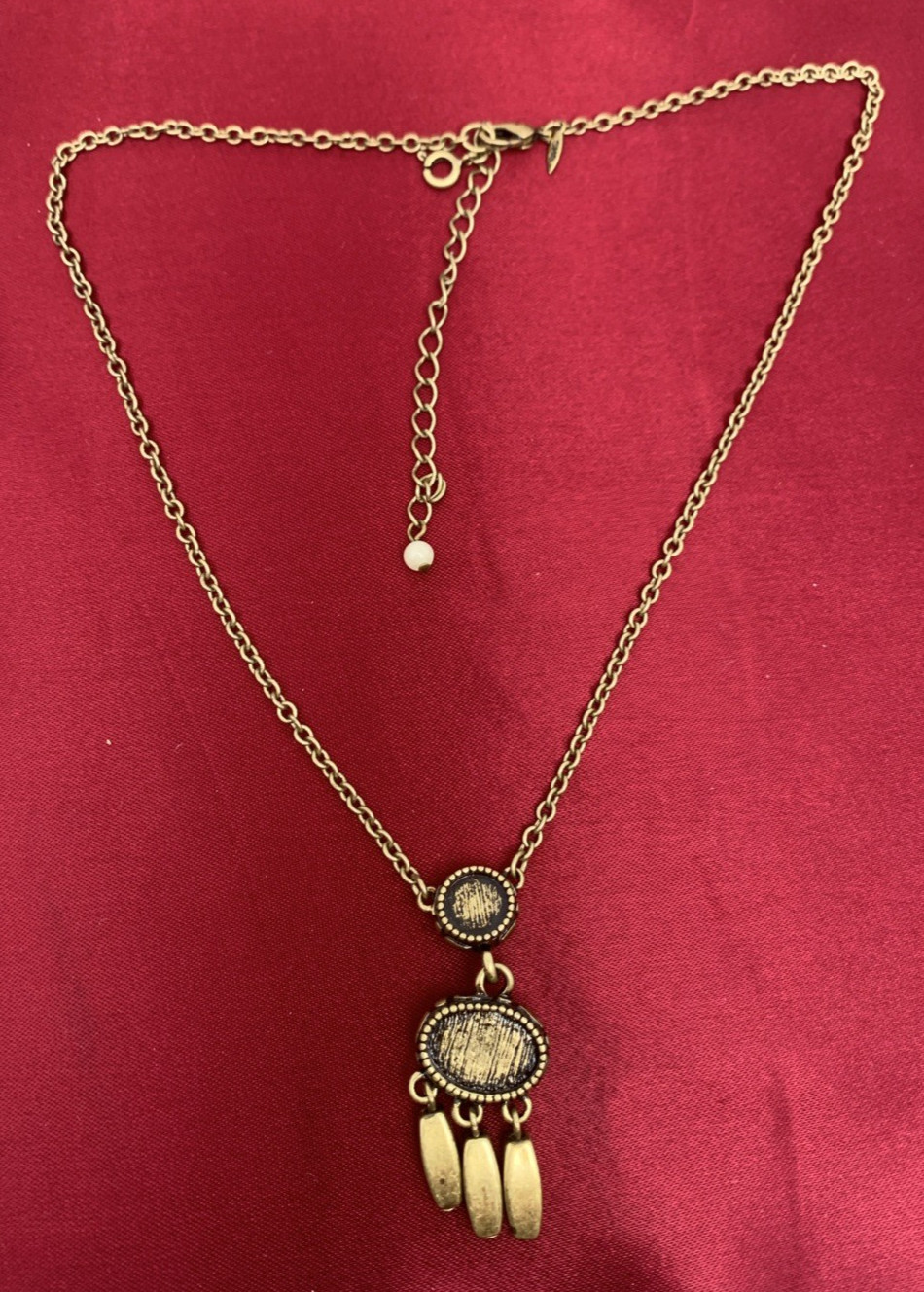 SHB Goldtone Brown/Tan Stone Cabochon Dangle Necklace
