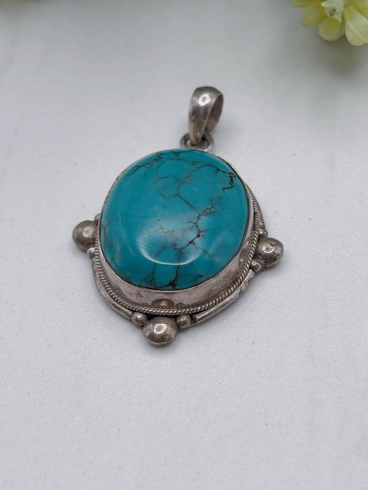 Sterling Silver 925 Turquoise Pendant Oval Shape