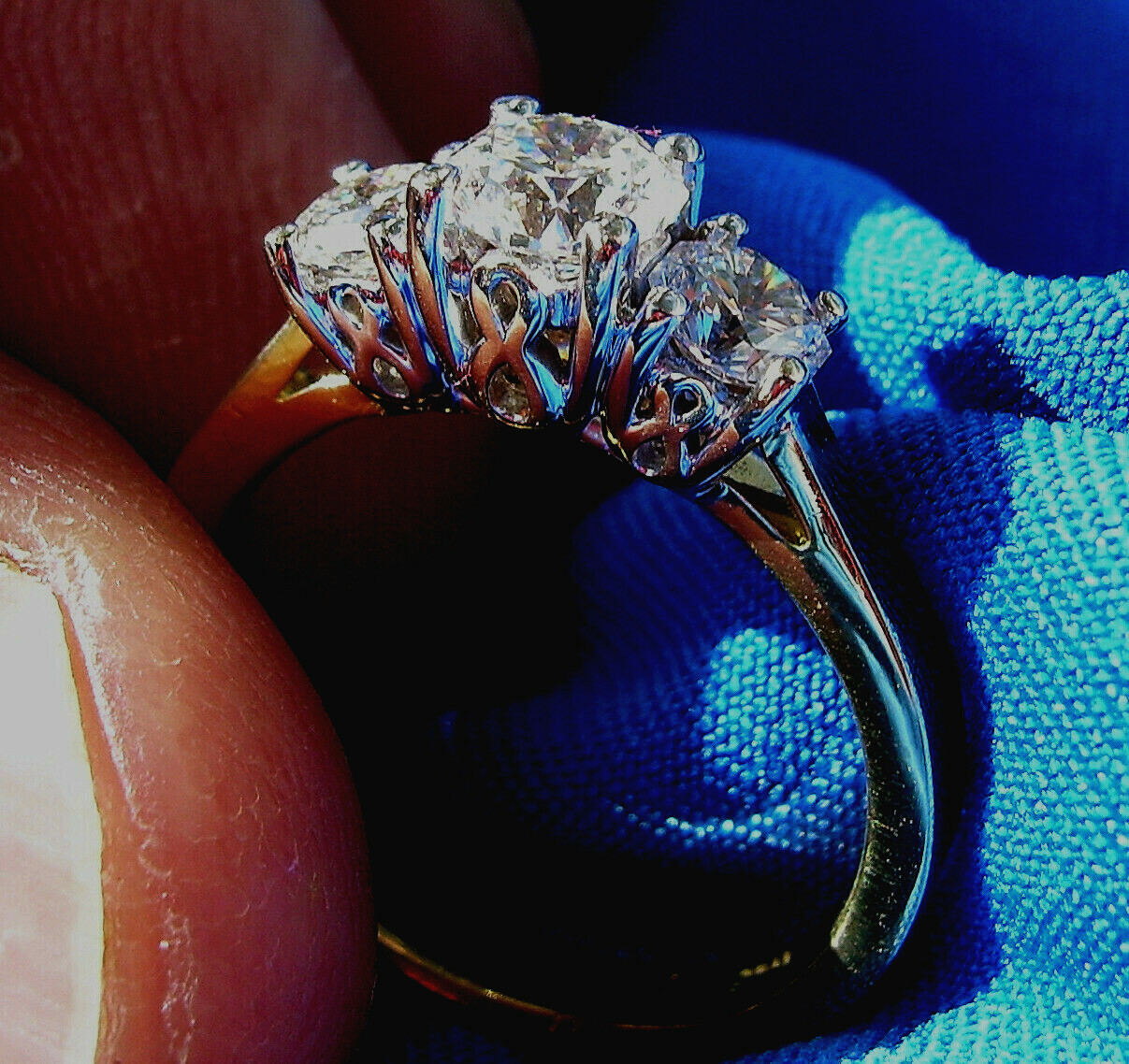 Original EARTH MINED DIAMOND Octagon cut Deco Engagement Ring Vintage Trilogy 6