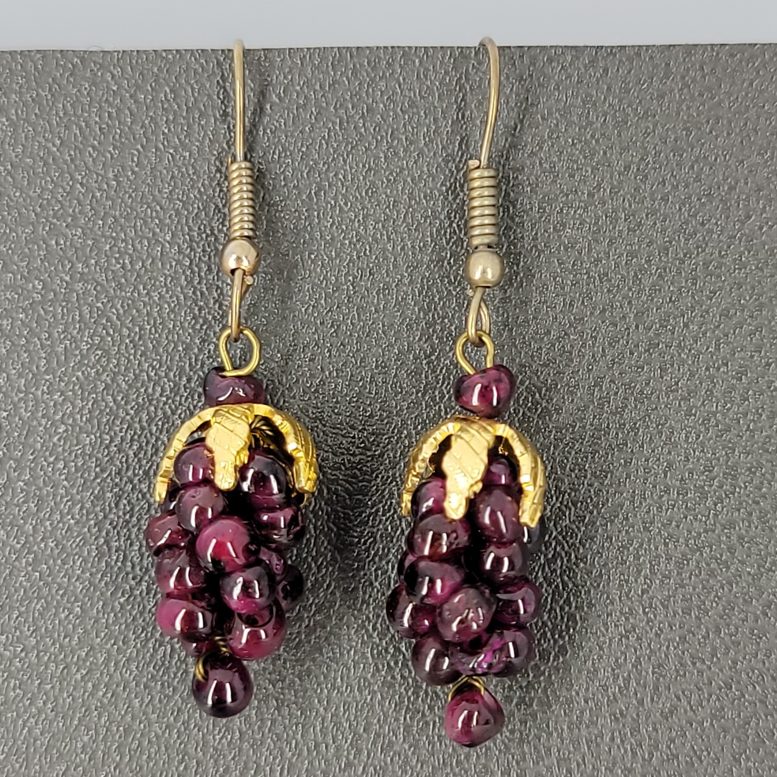 Vintage Genuine Garnet Grape Cluster Dangle Earrings 1.75″ Long