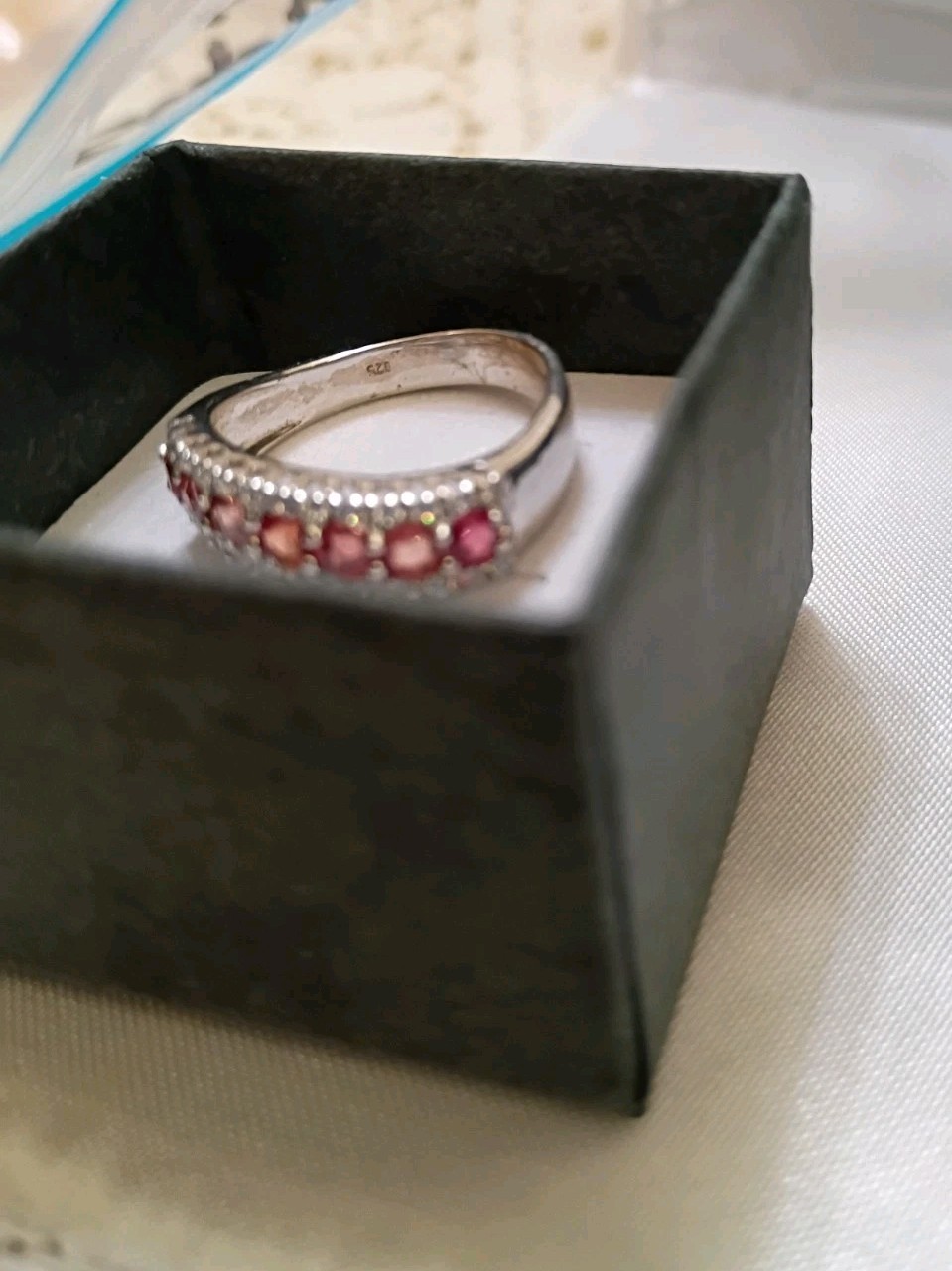 Vintage Silver 925 Pink Orange Sapphire Wave Band Ring 6.5