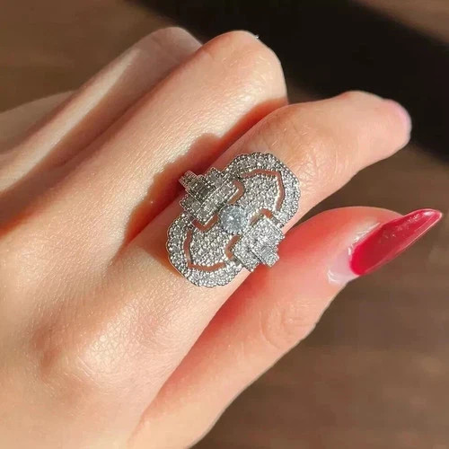 Art Deco Style 3Ct Round Cut Lab Created Diamond 925 Silver Engagement Gift Ring