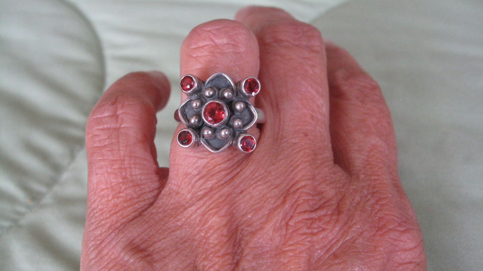Vintage Sterling Silver Garnet Ring Size 7