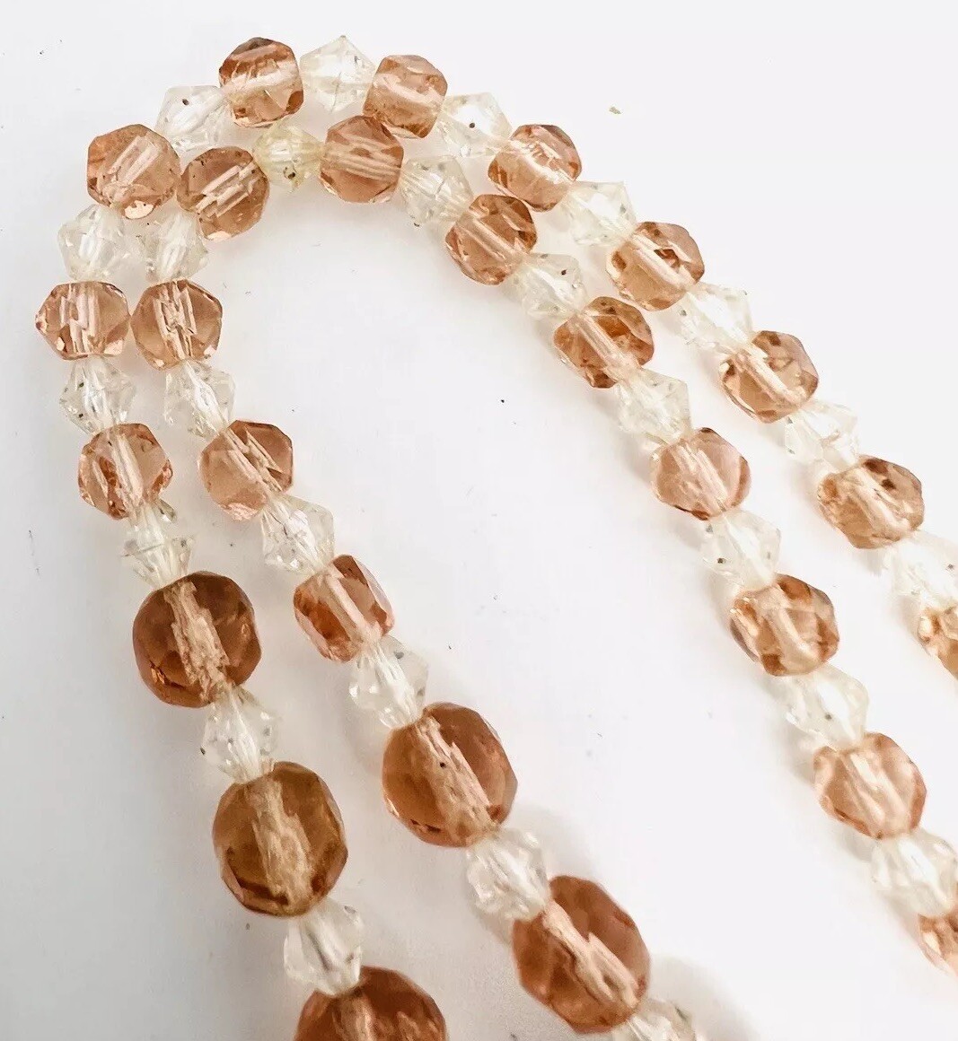 Art Deco Faceted Pink & Clear Glass Beaded Necklace 21 Inches Vintage Jewelry