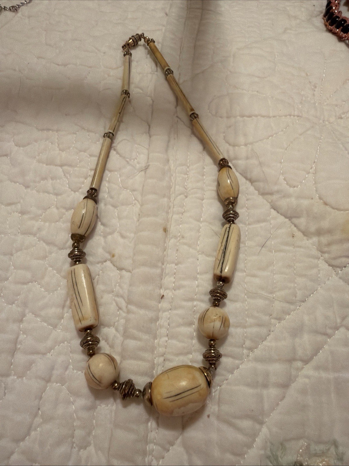Vintage jewelry Necklace Metal wood Bone handcrafted Art custom C1930-40