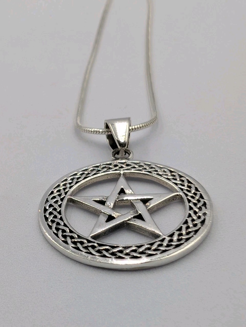 Vtg 925 Sterling Silver Celtic Pentacle Pendant 20″ Snake Chain Unisex Necklace