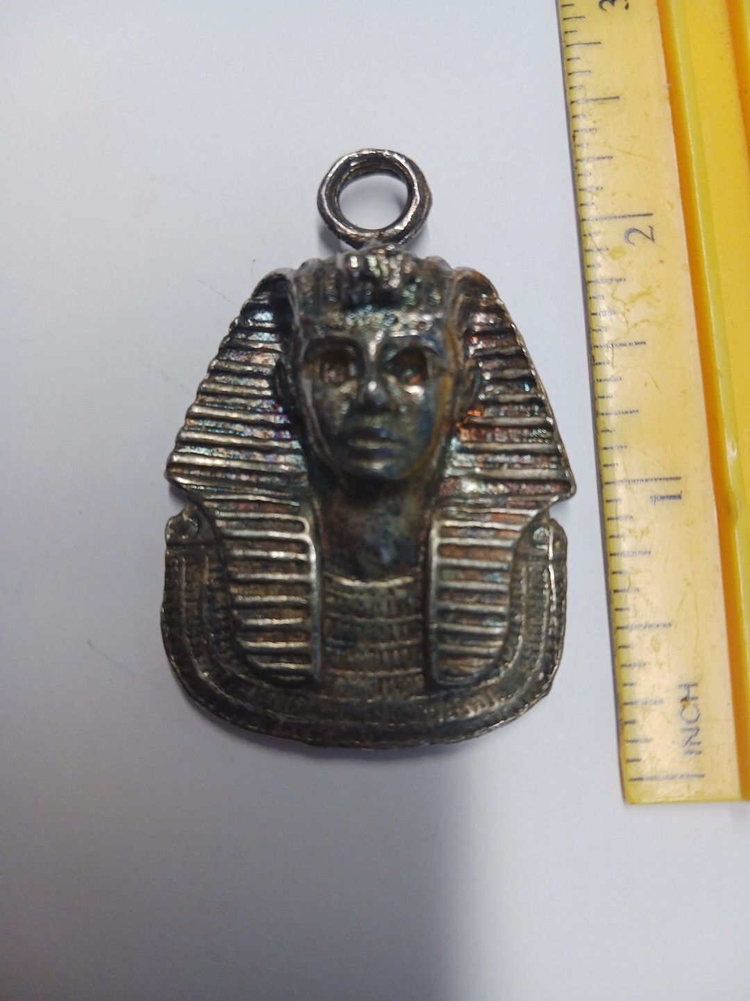 Vintage King Tut Medallion Necklace Head Large Egyptian King Tut Statue Figurine