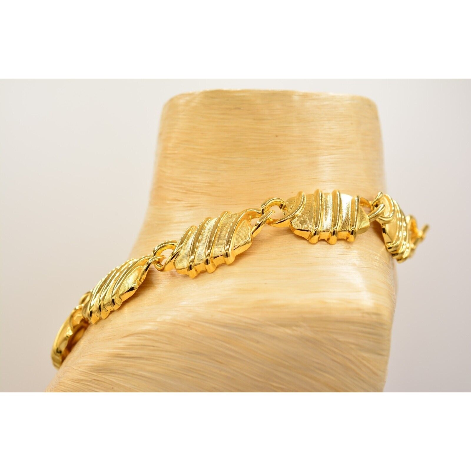 Vintage Statement Collar Necklace Polished Gold Linked Chain Chunky 1980s Bin1