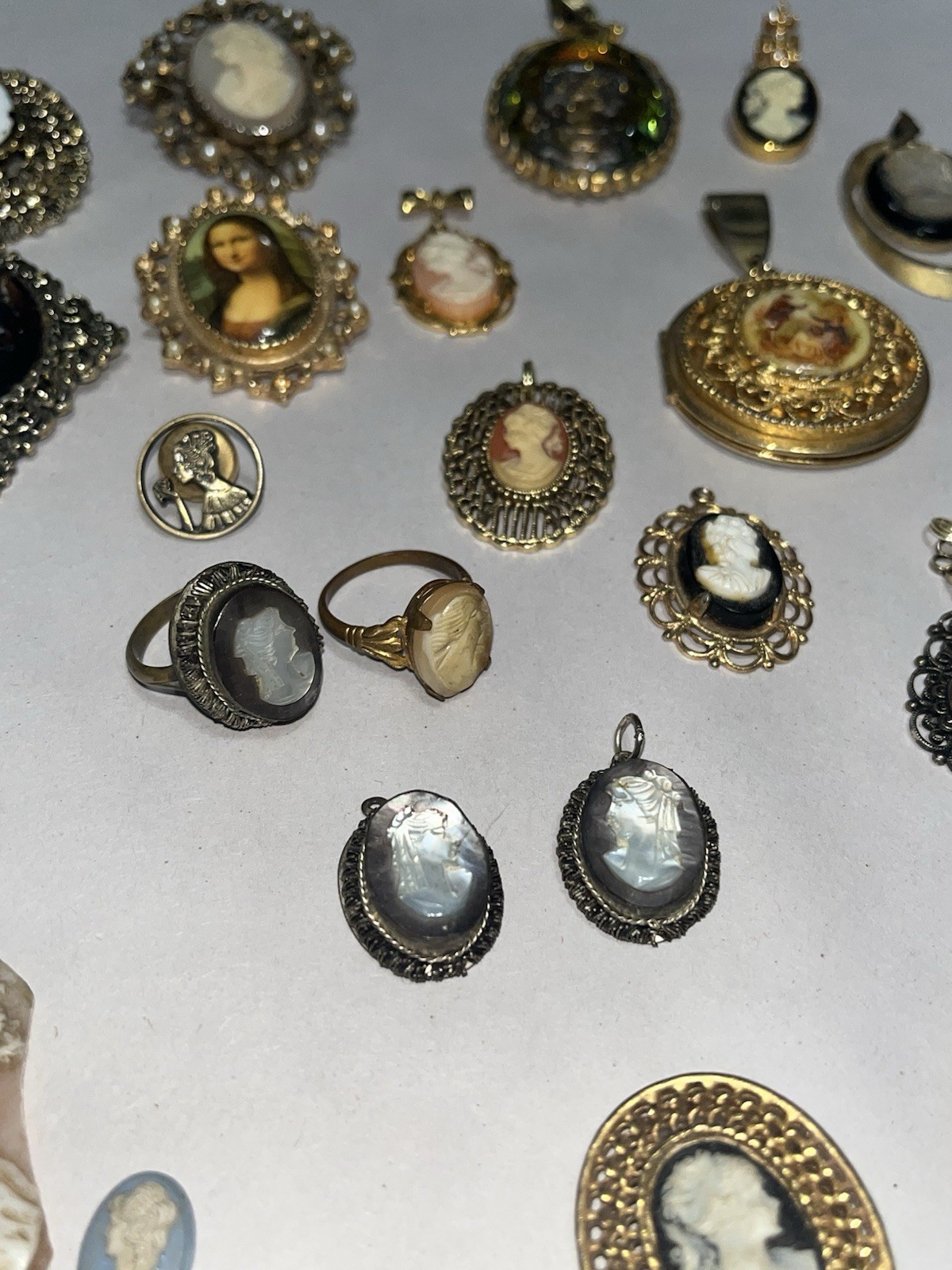 Vintage Cameo Jewelry Lot Wearable & Broken Pieces Sterling Costume Modern