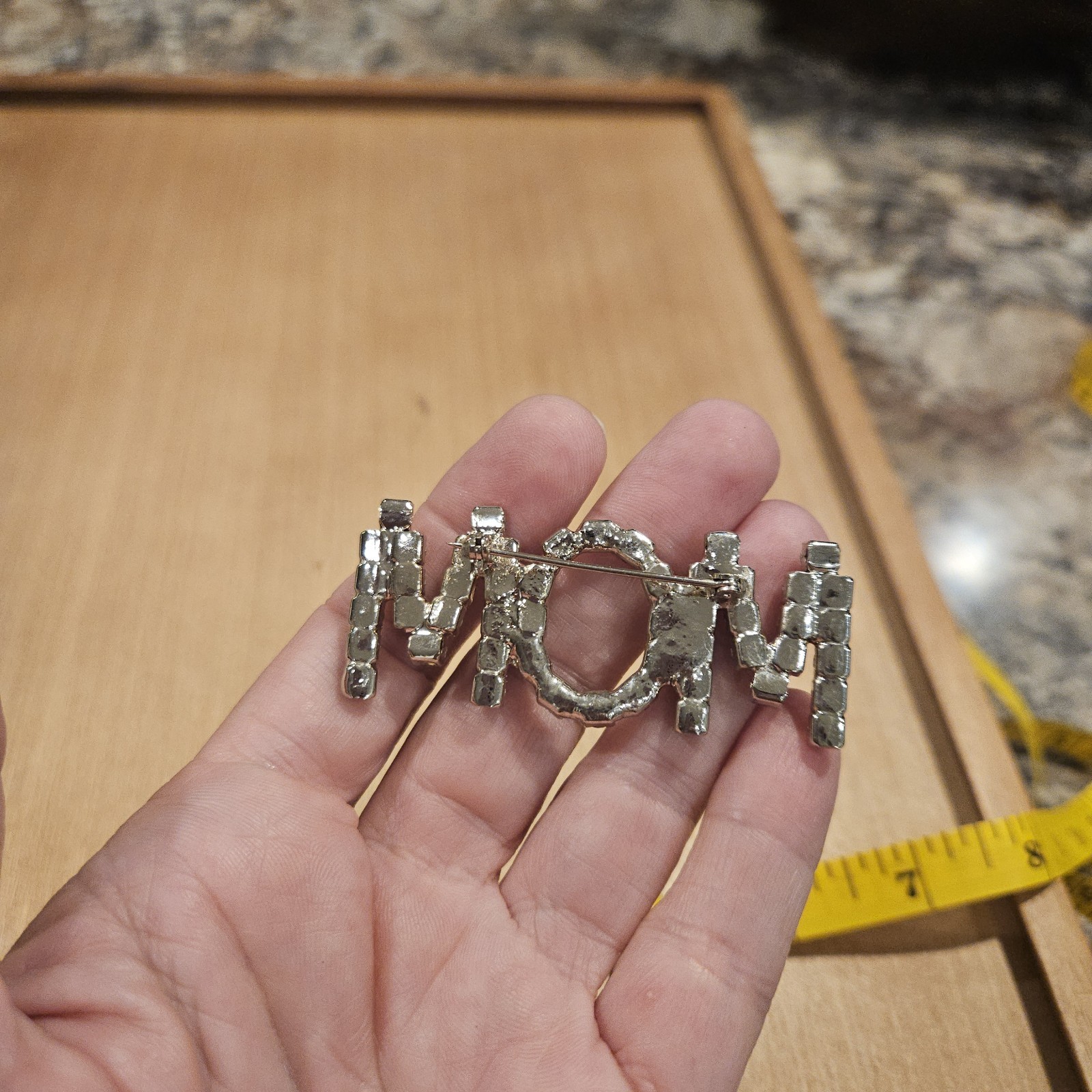 Vintage 1990’s Prong Set Clear Rhinestone Mom Silver Tone Pin Brooch