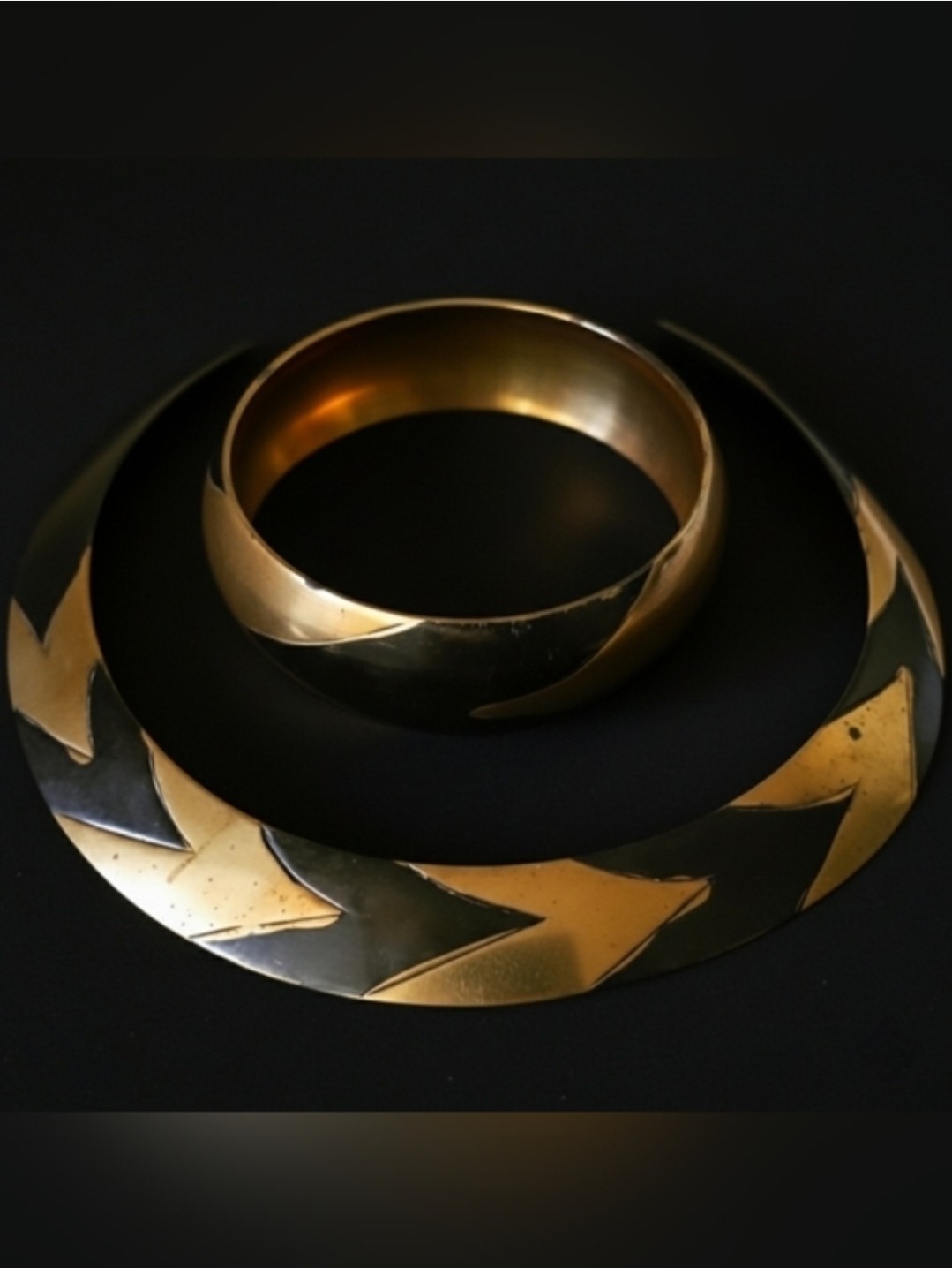 Vintage Brass Cheveron Collar Necklace And Matching Bangle