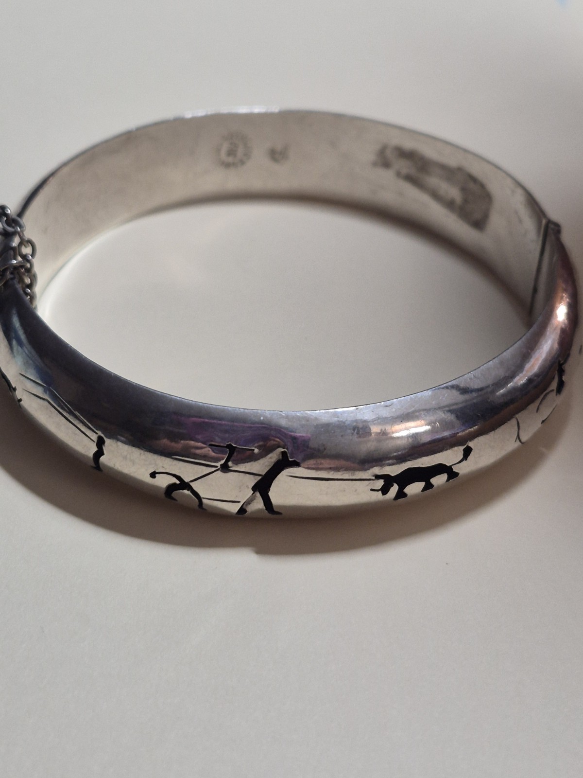 Vintage Taxco Mexico Sterling Silver Bullfight Shadowbox Hinged Bangle 15.8g PAC