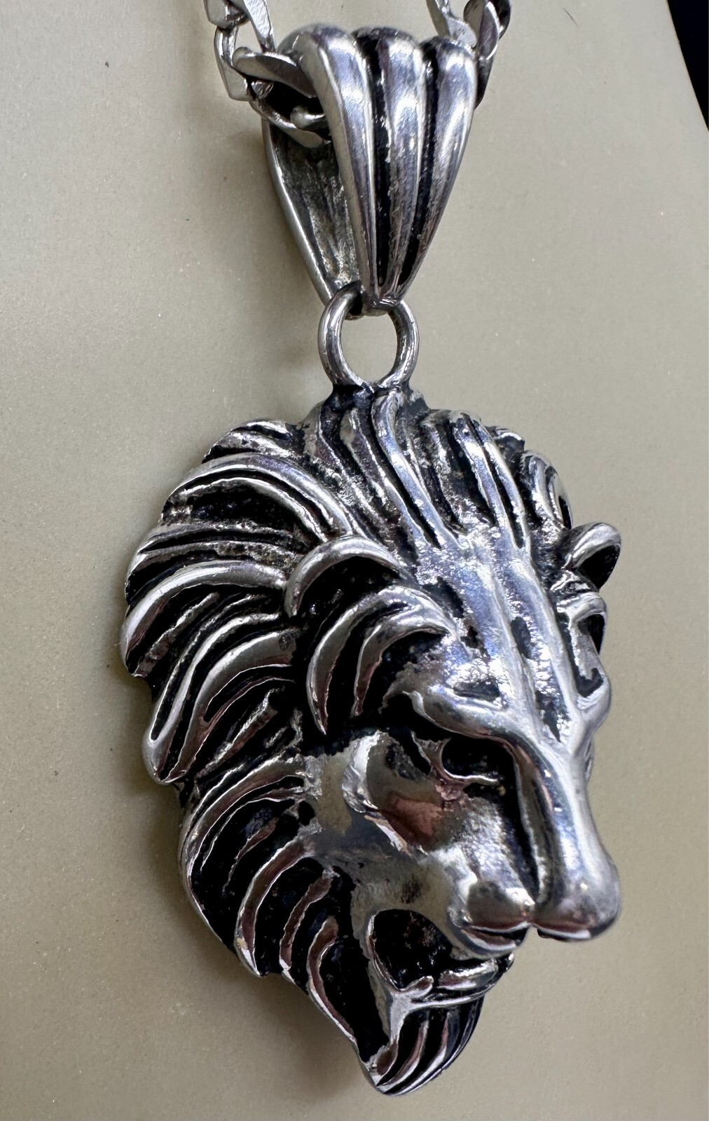 ESTATE STAINLESS STEEL LION HEAD PENDANT CHAIN MEN WOMEN UNISEX NECKLACE 24″