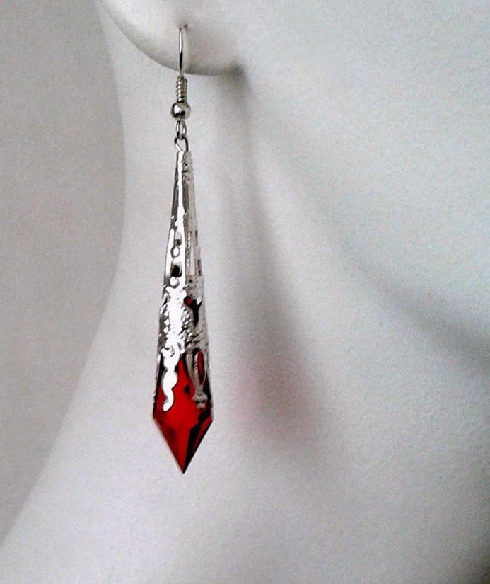 Dark Siam Blood Red or Black AB Czech Crystals Vintage Fashion Gothic Earrings