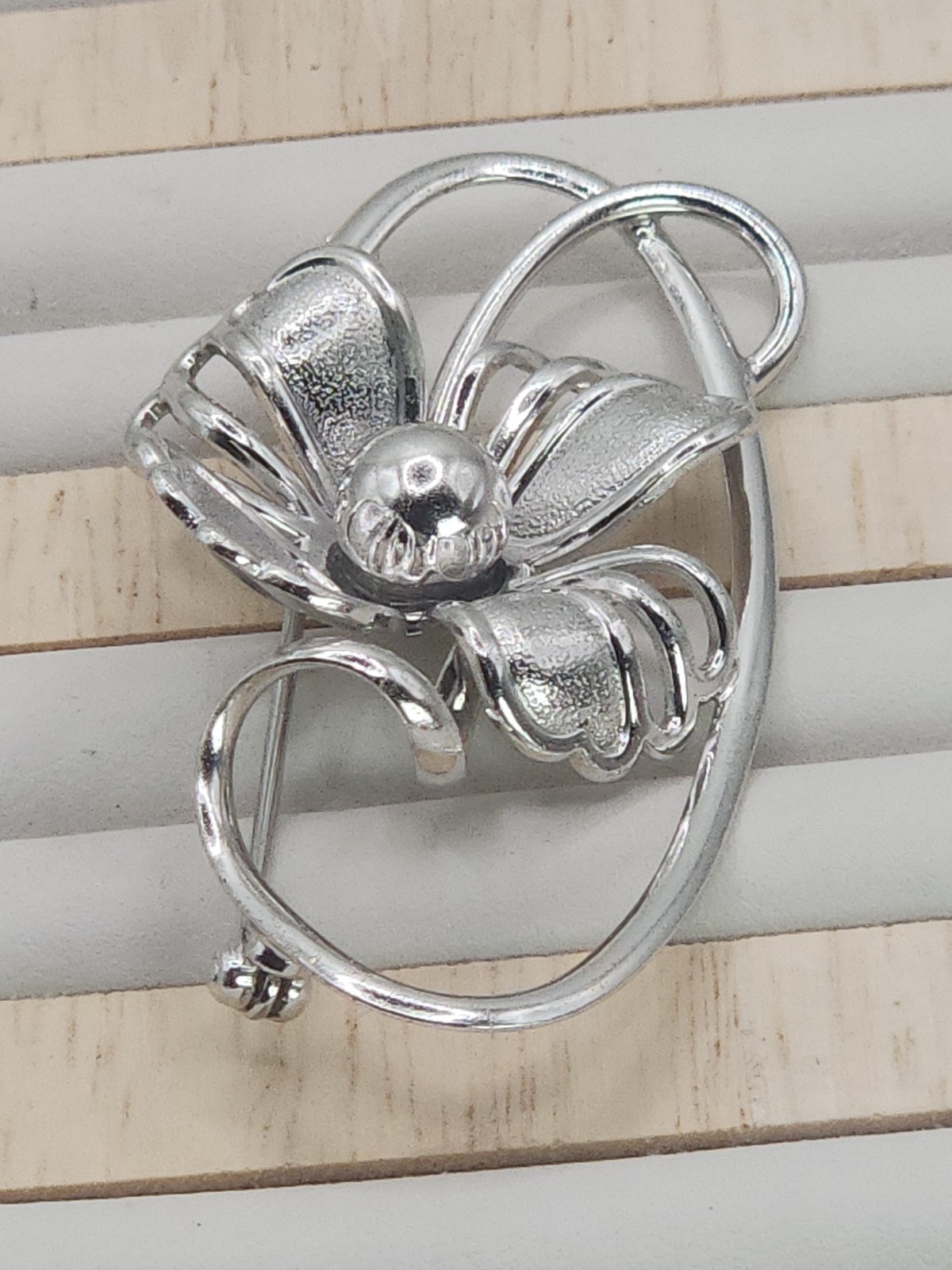 Vintage Forstner 925 Sterling Silver Art Deco Floral Flower Brooch Pin Signed