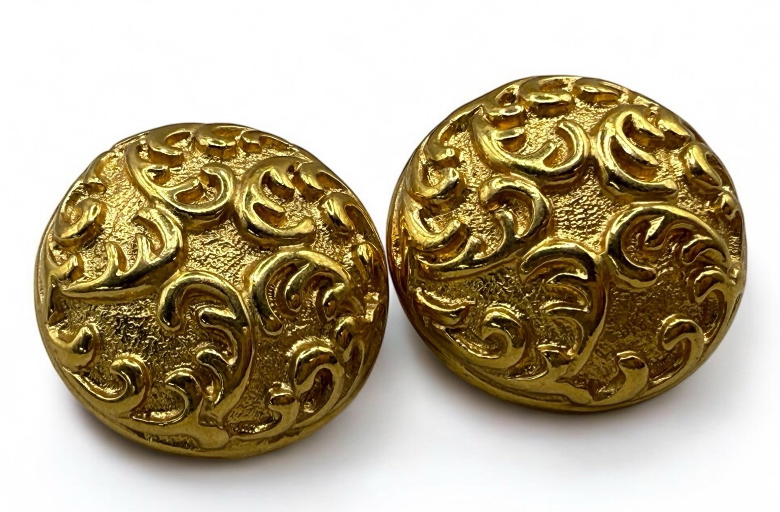 Vintage Gold Tone Ornate Victorian Revival Ornaments Circles Earrings