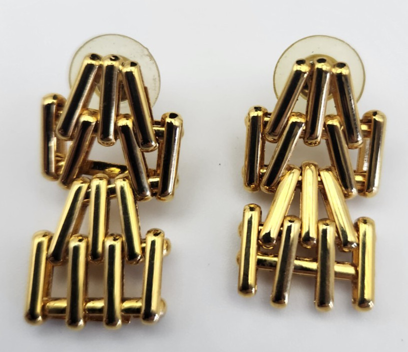 Modernist Classic Gold Tone Art parure set Necklace Bracelet Earrings Heavy 122G