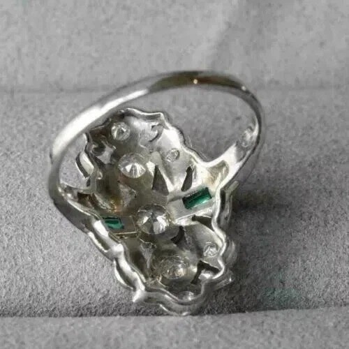 Vintage Art Deco Style Lab Created Diamond Engagement 14K White Gold Finish Ring
