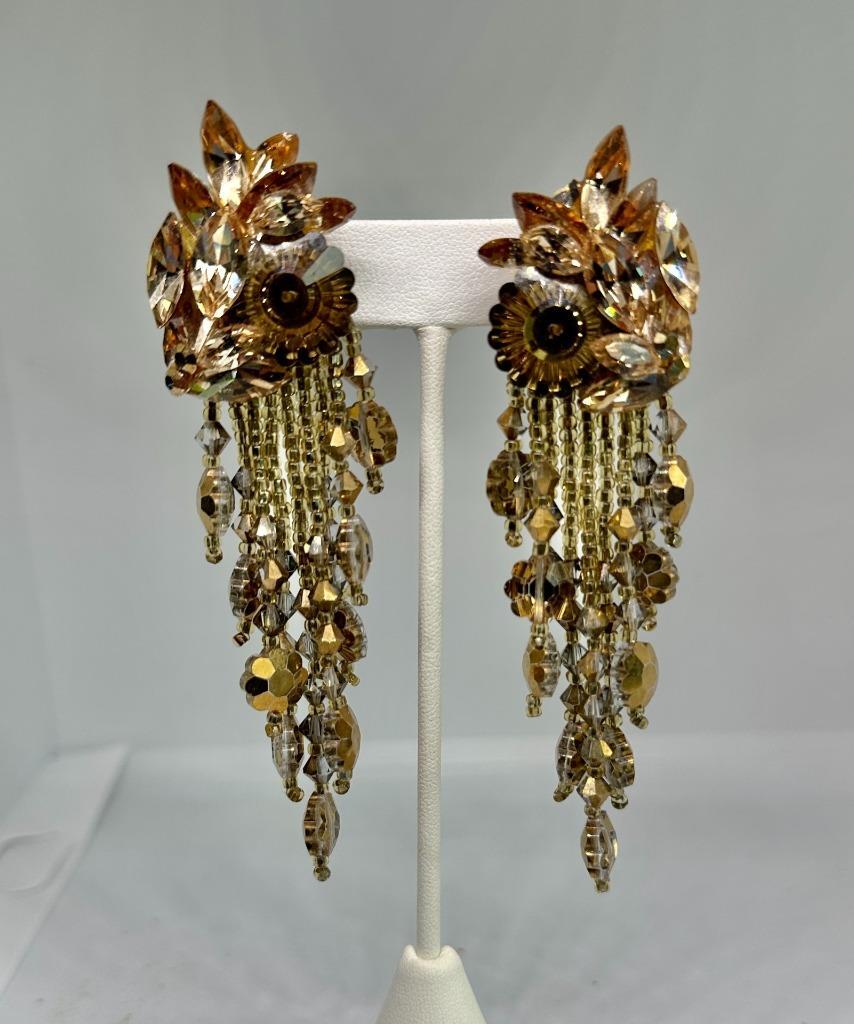 Vikki Carr Estate Red Bead Earrings Certificate Of Authenticity Dangle 2.75 Inch