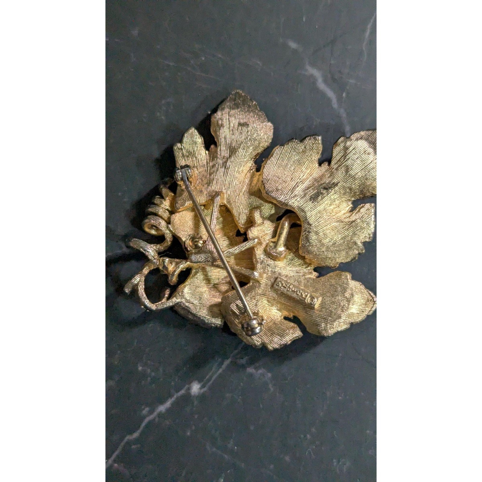 Francois Vintage Gold Tone Leaf and Acorn Brooch Pin Botanical Textured Design