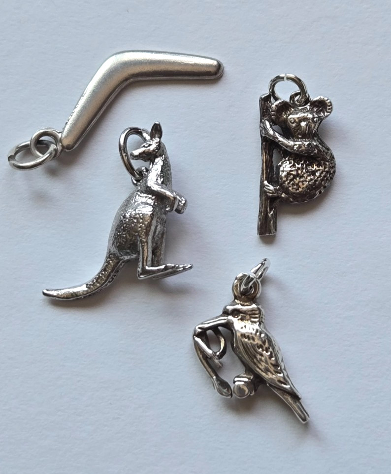 Lot of 4 925 Sterling Australia Travel Charms ~ Boomerang & Animals
