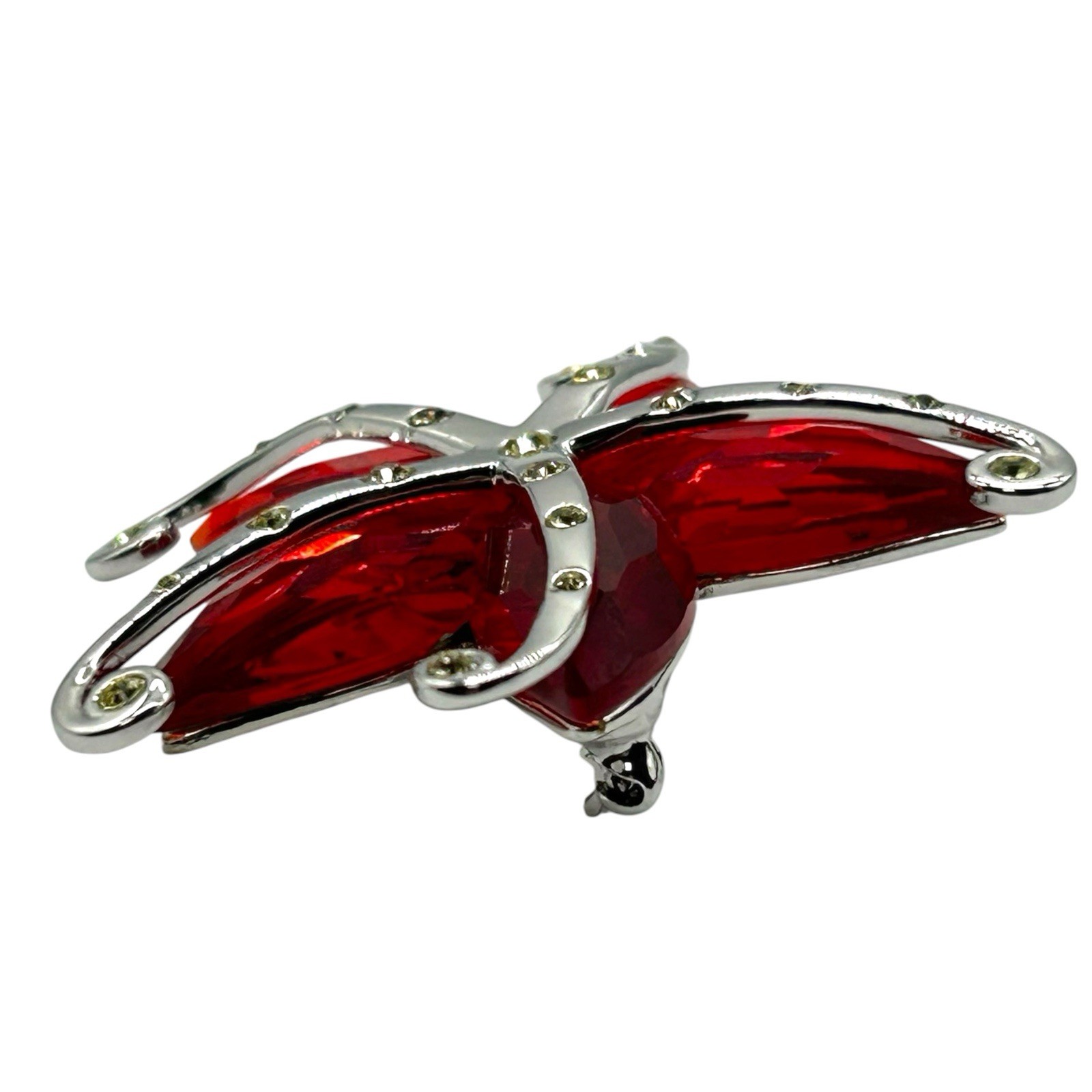 Authentic Swarovski Starfish Brooch Red Crystal Silver Tone With Box