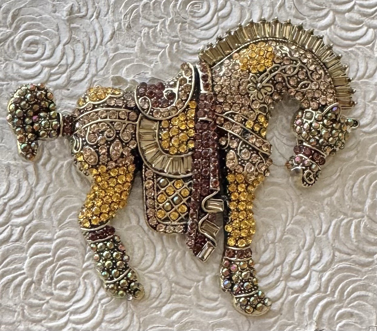 Horse Vintage Style /stamped metal large brooch