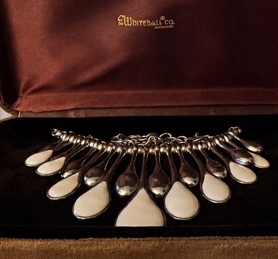 18” Silver Tone & White Teardrop Dangle Bib Necklace, Whitehall Box